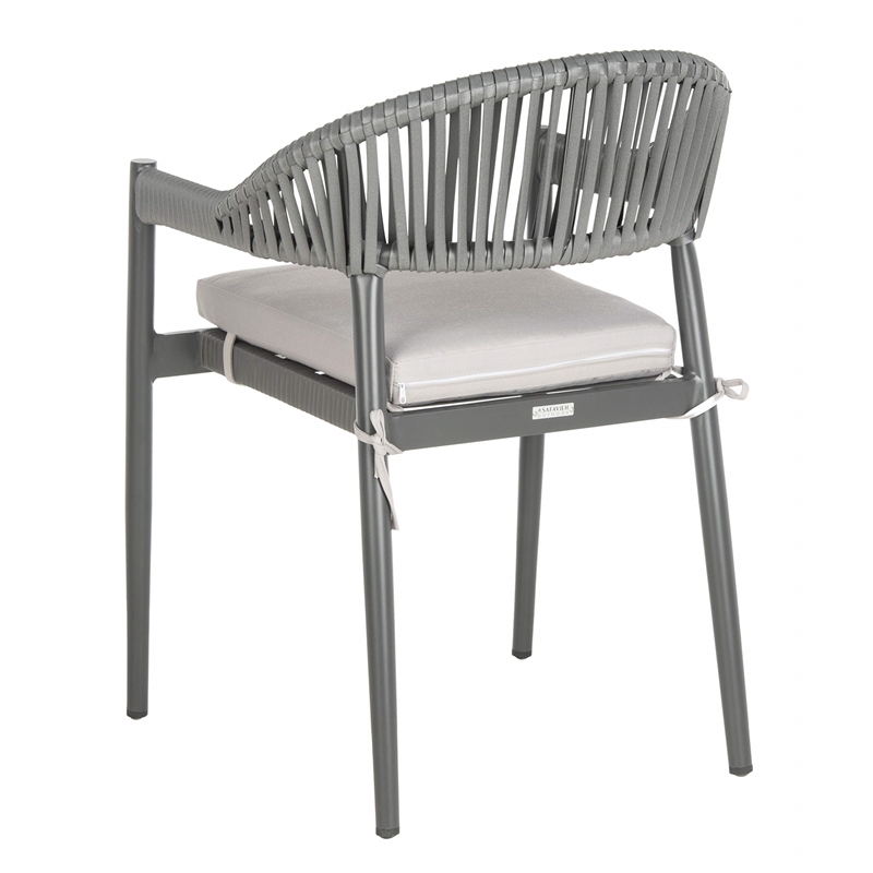 Pemberly Row Stackable Rattan Rope Chairs in Gray Rope/Gray Cushion (Set of 2)
