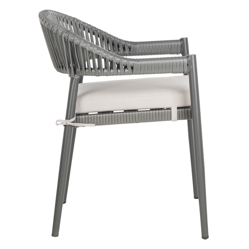 Pemberly Row Stackable Rattan Rope Chairs in Gray Rope/Gray Cushion (Set of 2)