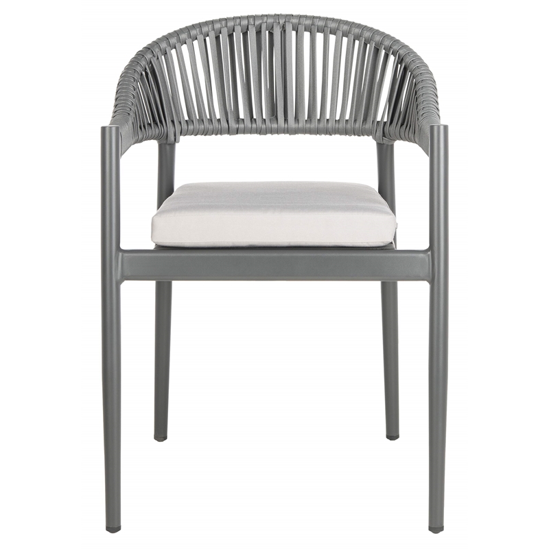 Pemberly Row Stackable Rattan Rope Chairs in Gray Rope/Gray Cushion (Set of 2)