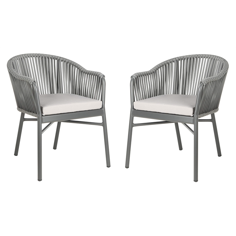 Pemberly Row Stackable Rattan Rope Chairs in Gray Rope/Gray Cushion (Set of 2)