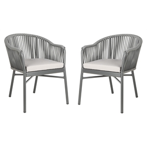 Pemberly Row Stackable Rattan Rope Chairs in Gray Rope/Gray Cushion (Set of 2)