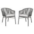 Pemberly Row Stackable Rattan Rope Chairs in Gray Rope/Gray Cushion (Set of 2)