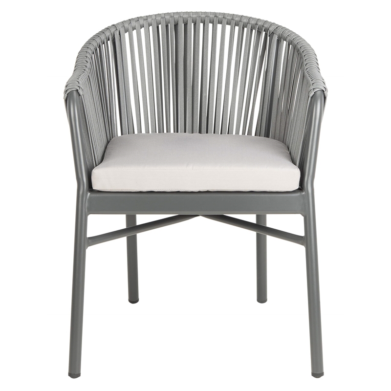 Pemberly Row Stackable Rattan Rope Chairs in Gray Rope/Gray Cushion (Set of 2)