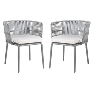 Pemberly Row Rattan/Polyester Rope Chairs in Gray Rope/Gray Cushion (Set of 2)