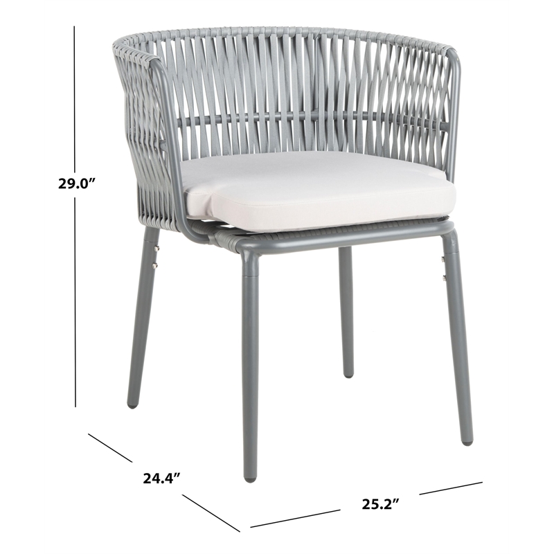 Pemberly Row Rattan/Polyester Rope Chairs in Gray Rope/Gray Cushion (Set of 2)