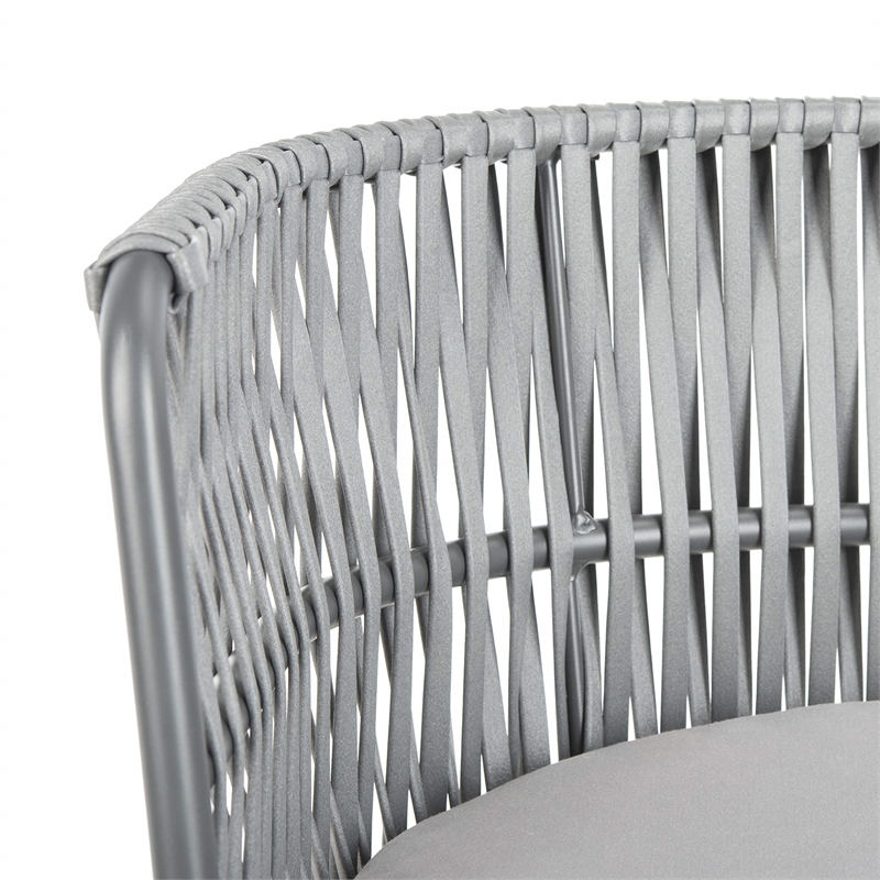 Pemberly Row Rattan/Polyester Rope Chairs in Gray Rope/Gray Cushion (Set of 2)