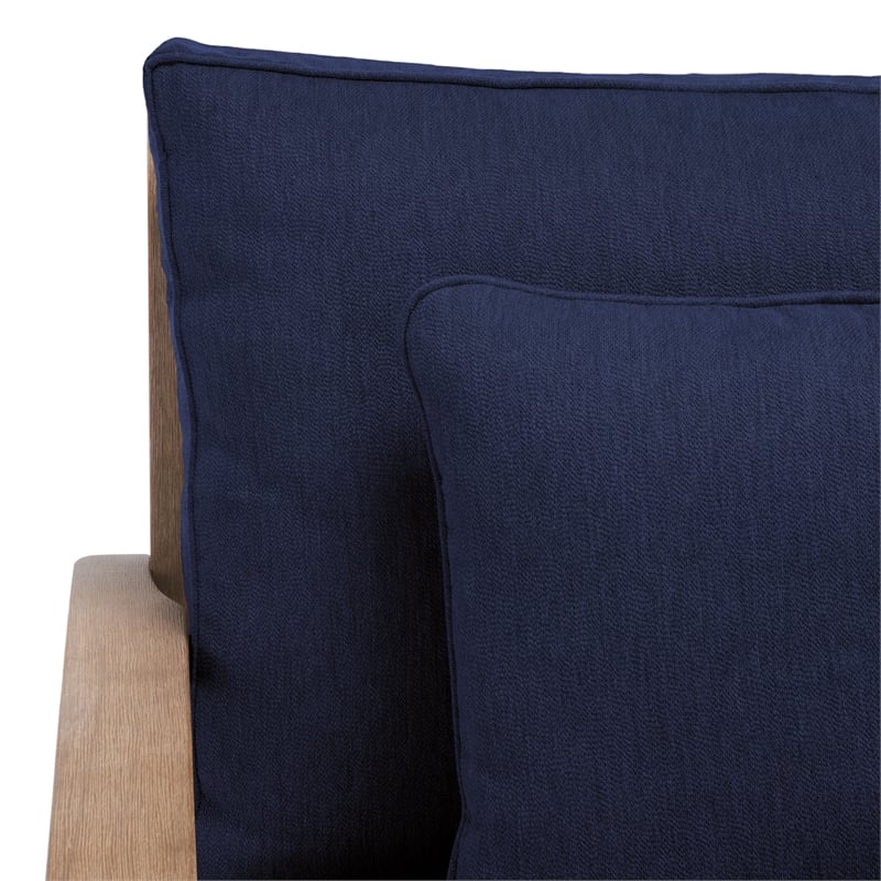 Pemberly Row Eucalyptus Wood Outdoor Armchair in Natural / Navy