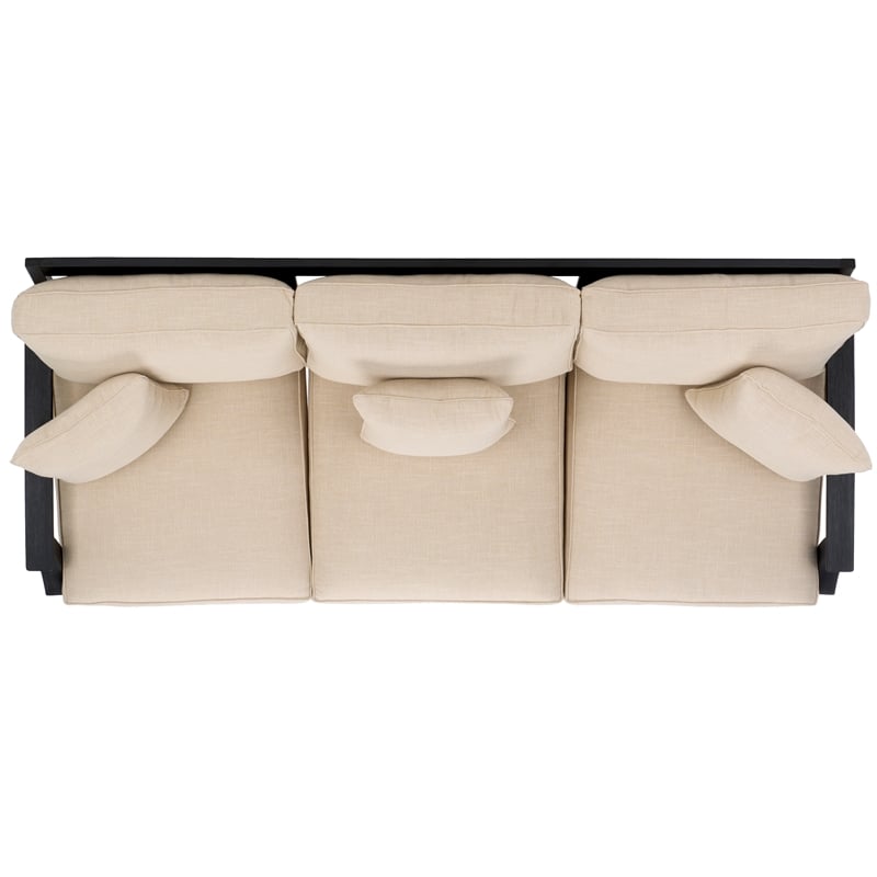 Pemberly Row Eucalyptus Wood Outdoor Sofa in Black / White with Cushions