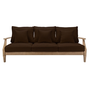 Pemberly Row Eucalyptus Wood Outdoor Sofa with Cushions in Natural / Brown