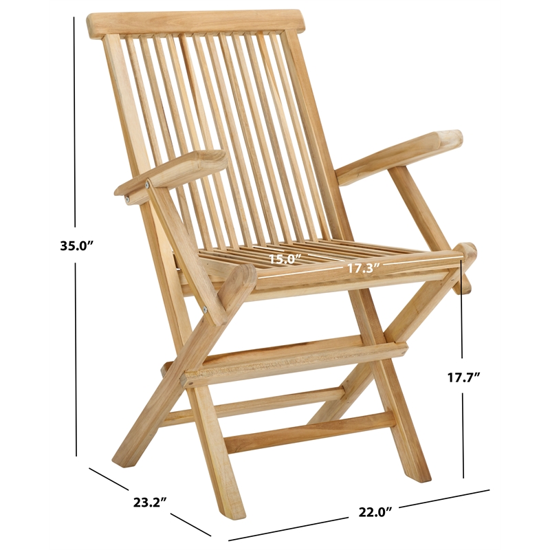 Pemberly Row Teak Wood and Brass Folding Arm Chair in Natural