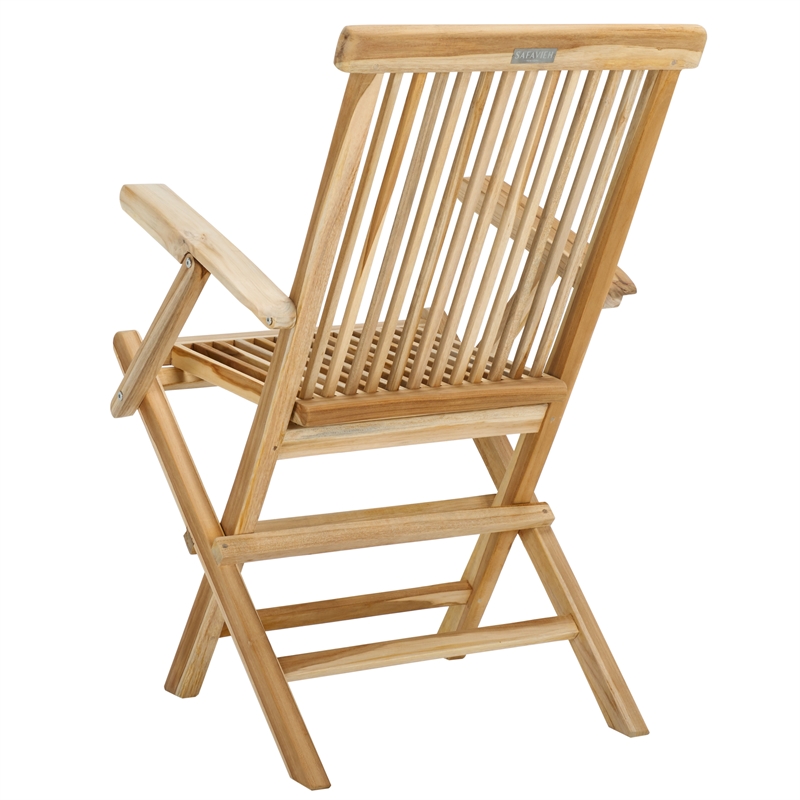 Pemberly Row Teak Wood and Brass Folding Arm Chair in Natural