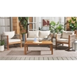Pemberly Row Acacia Wood and Polyester Living Set in Natural / Taupe