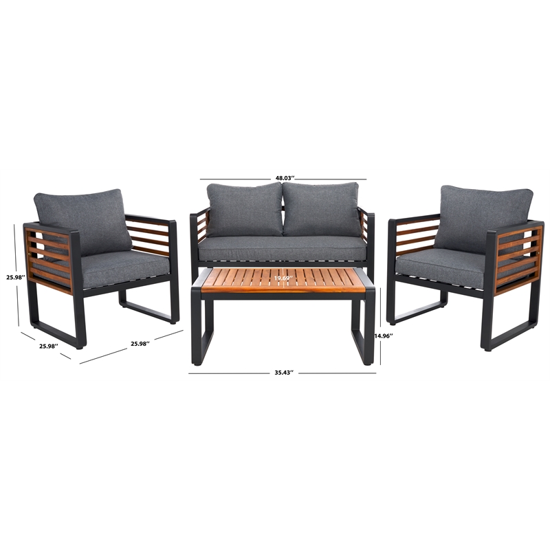 Pemberly Row Steel and Polyester Outdoor Living Set in Black/Gray