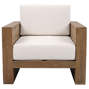 Pemberly Row Eucalyptus Wood Patio Chair with Cushion in Natural / Beige