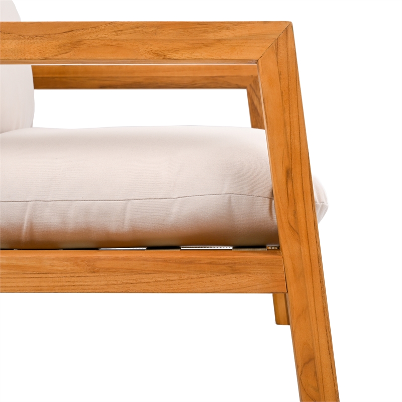 Pemberly Row Brazilian Teak Wood Patio Chair in Natural / White