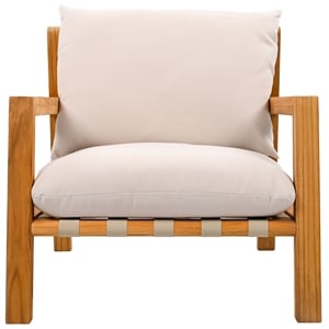 Pemberly Row Brazilian Teak Wood Patio Chair in Natural / White