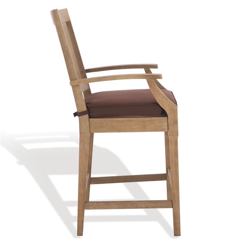Pemberly Row Eucalyptus Wood Patio Counter Stools in Natural / Brown