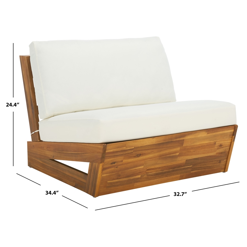 Pemberly Row Acacia Wood and Polyester Lounge Chair Set of 2 in Natural / Beige