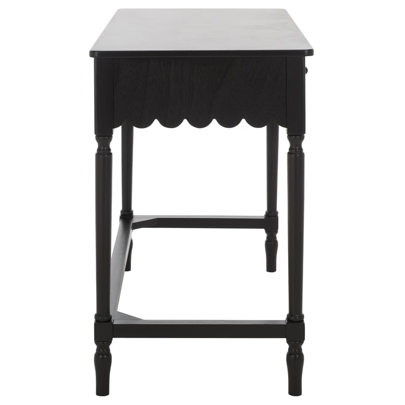 Pemberly Row Pine Wood 2 Drawer Desk with Storage in Matte Black