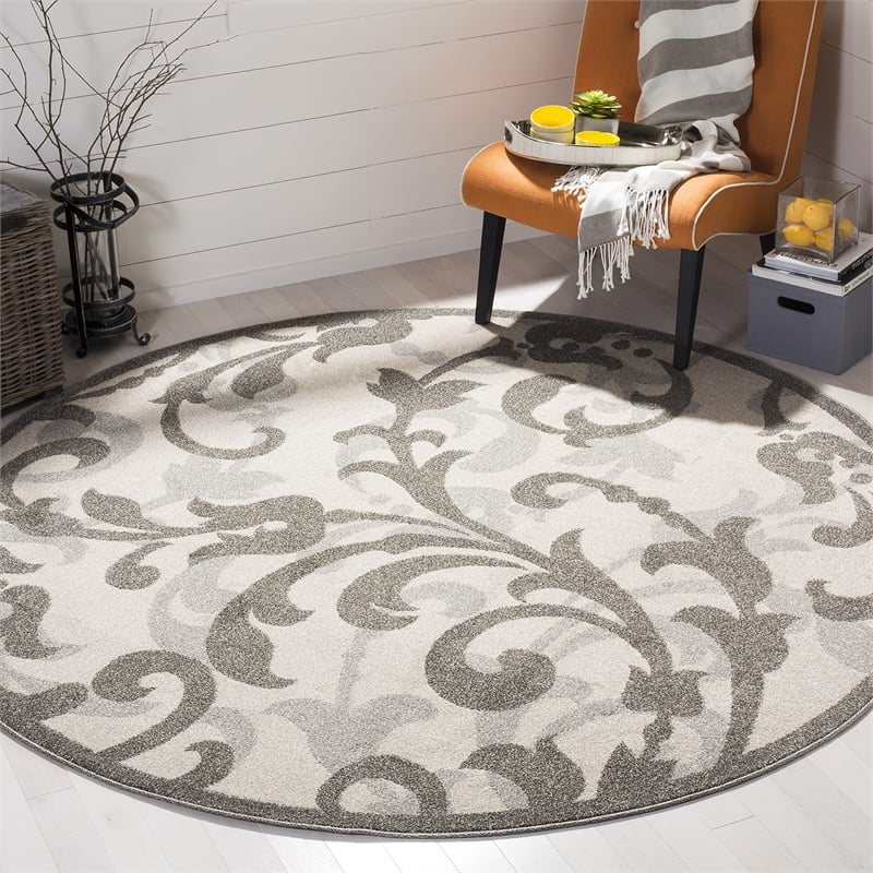 Pemberly Row 7' x 7' Round Area Rug in Ivory Gray for Any Room