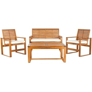 Pemberly Row Acacia Wood 4 Piece Set in Natural for Patio or Garden