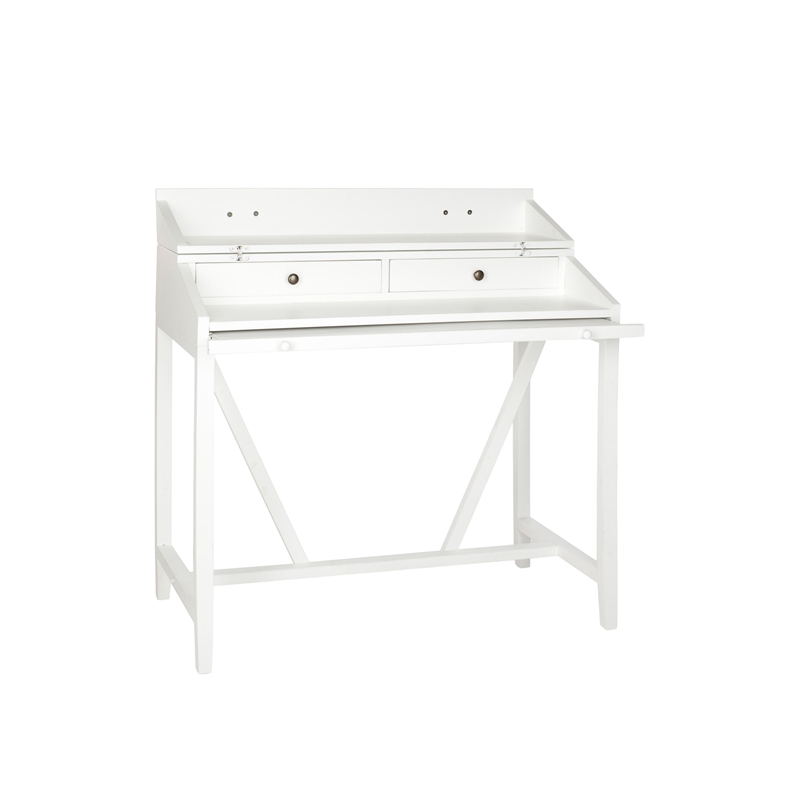 Pemberly Row Pine Writing Desk in White for Home Office or Bedroom