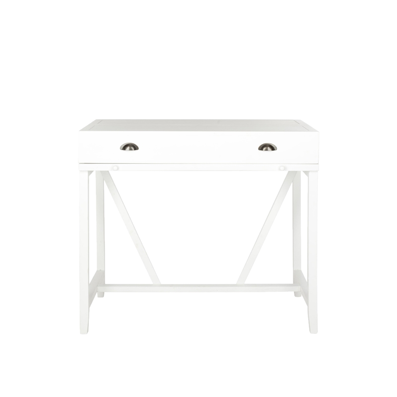 Pemberly Row Pine Writing Desk in White for Home Office or Bedroom