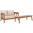 Pemberly Row Teak Wood and Polyester Outdoor Bench and Table in Natural / Taupe