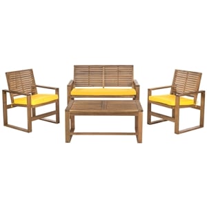 Pemberly Row Wood 4 Piece Set in Brown and Yellow for Patio or Garden