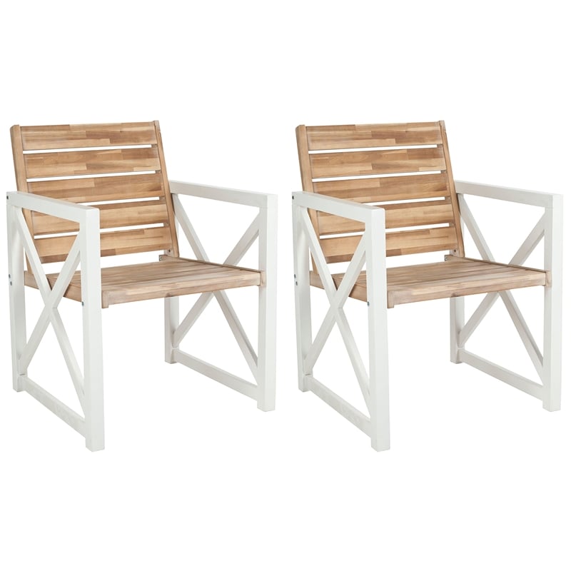 Pemberly Row Chair in White and Oak Set of 2 for Dining or Kitchen