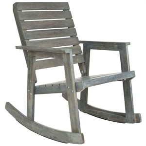 Pemberly Row Steel and Acacia Wood Rocking Chair in Ash Grey