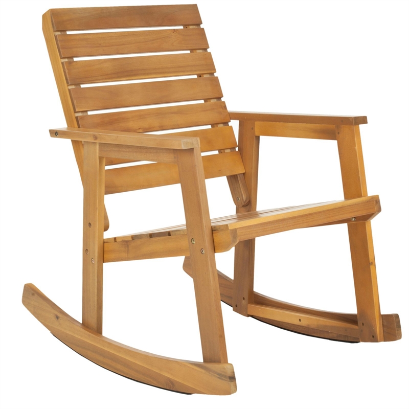Pemberly Row Steel and Acacia Wood Rocking Chair in Ash Grey
