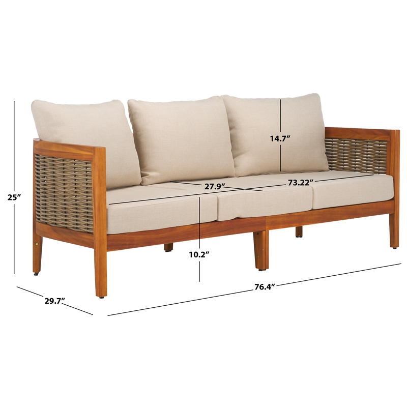 Pemberly Row Rattan and Polyester Sofa in Natural / Taupe for Patio