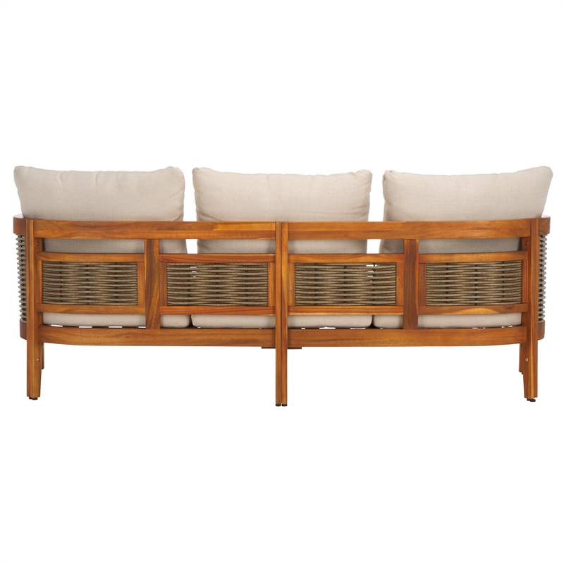 Pemberly Row Rattan and Polyester Sofa in Natural / Taupe for Patio