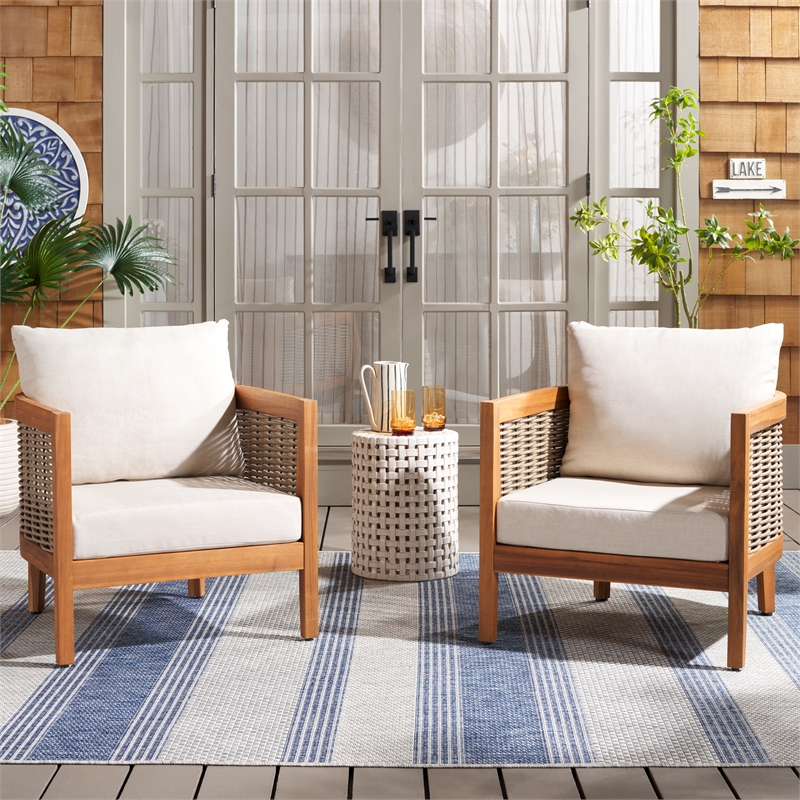 Pemberly Row Polyester Outdoor Chairs in Natural / Taupe for Patio or Deck