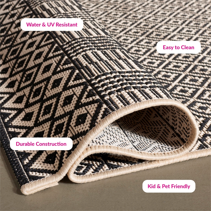 Pemberly Row 9' x 12' Area Rug in Beige and Black for Living or Dining Room