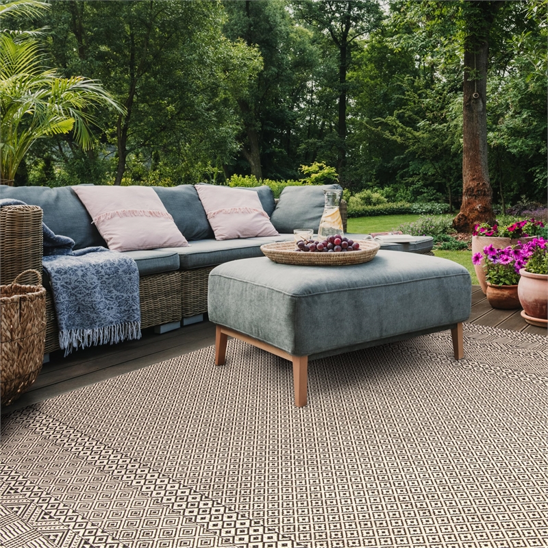 Pemberly Row 9' x 12' Area Rug in Beige and Black for Living or Dining Room