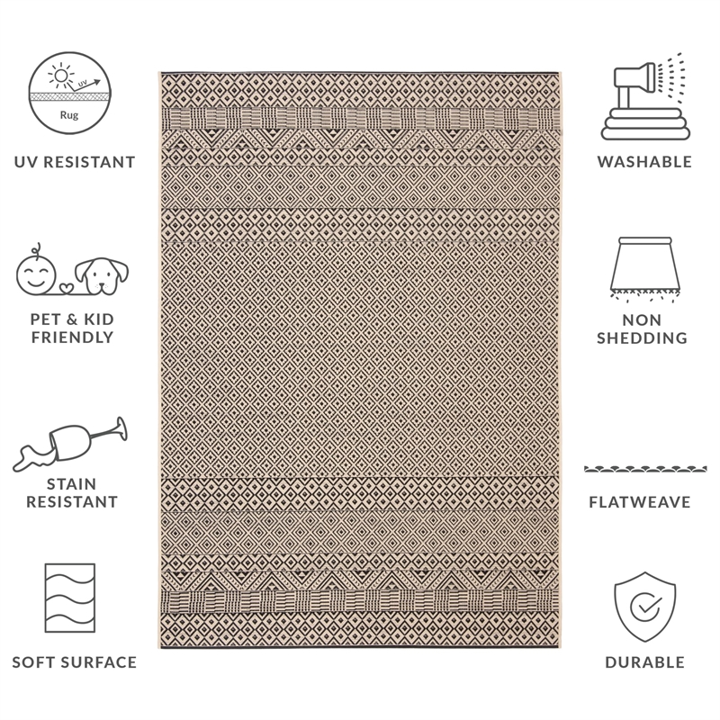 Pemberly Row 9' x 12' Area Rug in Beige and Black for Living or Dining Room