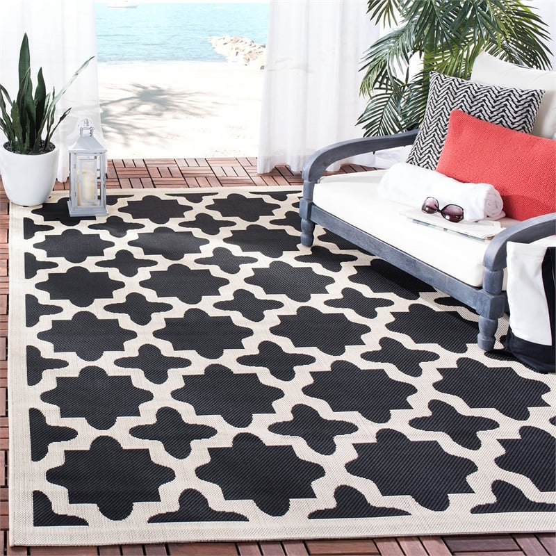 Pemberly Row Polypropylene Runner Rug in Black and Beige for Hallways