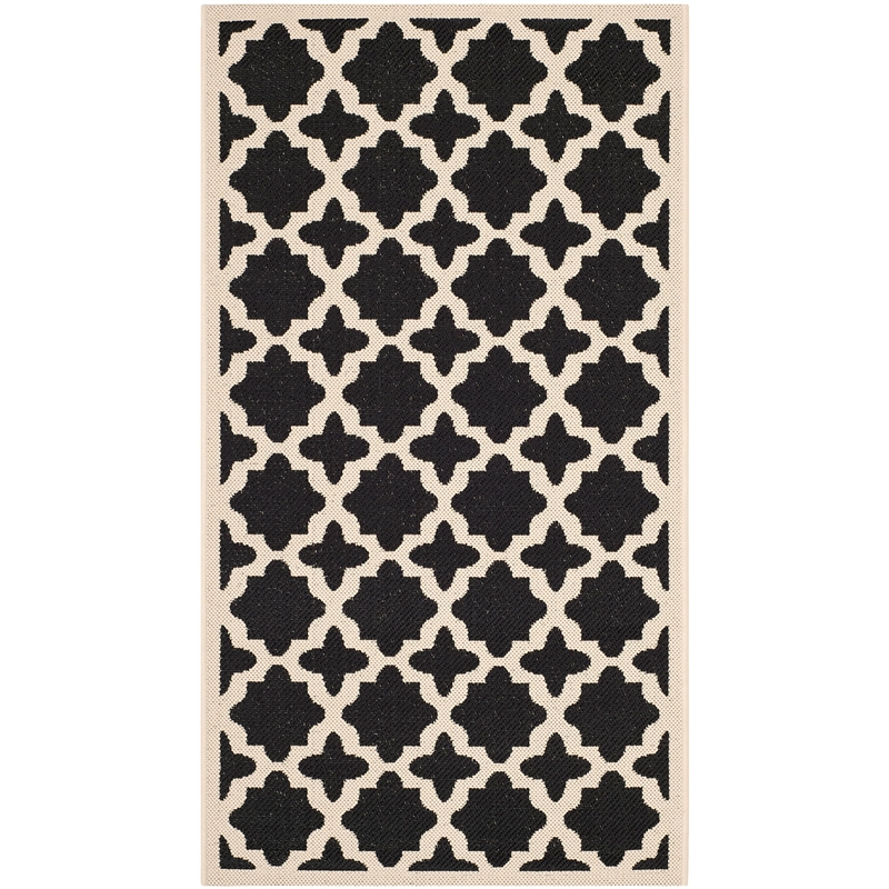 Pemberly Row Polypropylene Runner Rug in Black and Beige for Hallways