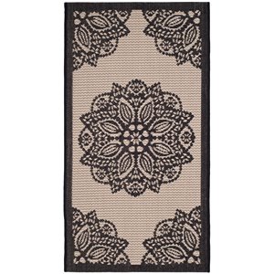 Pemberly Row 6'7&quot x 6'7&quot Round Area Rug in Beige and Black for Any Room