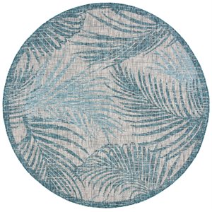 Pemberly Row 6'7&quot Round Area Rug in Gray and Aqua for Any Room