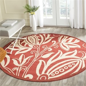 Pemberly Row Contemporary Round 7'10&quot Indoor Outdoor Area Rug in Red