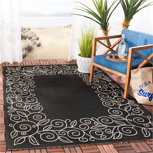 Pemberly Row Contemporary Square 7'10&quot Indoor Outdoor Area Rug in Black