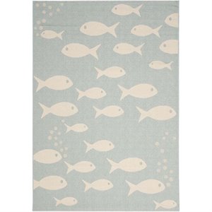 Pemberly Row Contemporary 5'3&quot x 7'7&quot Indoor Outdoor Area Rug in Aqua