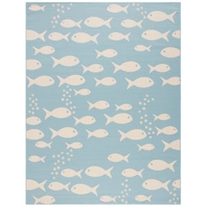 Pemberly Row Contemporary 6'7&quot x 9'6&quot Indoor Outdoor Area Rug in Aqua