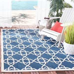 Pemberly Row Contemporary Square 6'7&quot Indoor Outdoor Area Rug in Navy