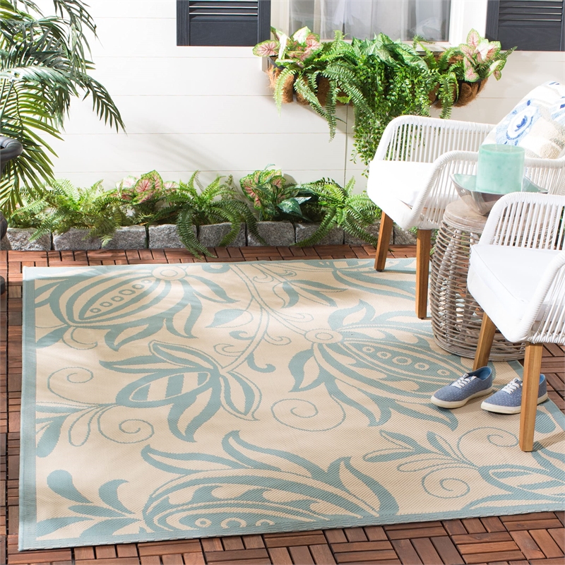 Pemberly Row Contemporary Cream Indoor Outdoor Runner Rug 2'7