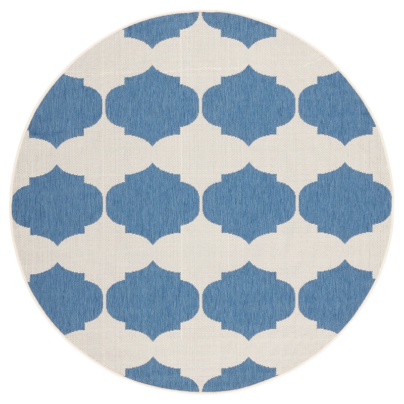 Pemberly Row Contemporary Beige Indoor Outdoor Rug in Round 5'3