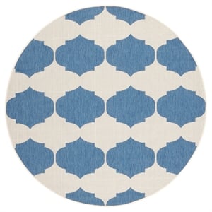 Pemberly Row Contemporary Beige Indoor Outdoor Rug in Round 5'3&quot Shape